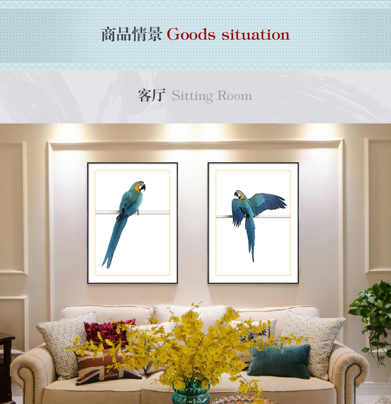 歐式輕奢動物組合掛畫 臥室餐廳裝飾畫晶瓷畫  純手繪油畫 金剛鸚鵡