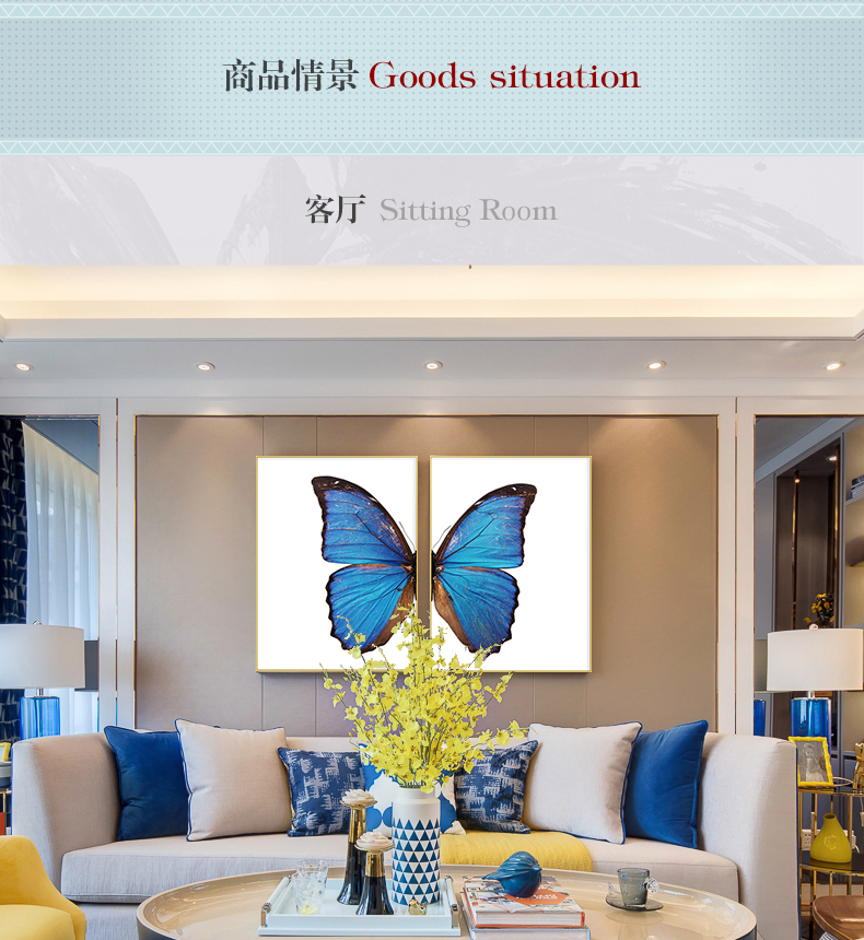 現(xiàn)代輕奢簡歐動物裝飾畫 餐廳蝴蝶標(biāo)本鋁合金框晶瓷畫 純手繪油畫 蝶舞