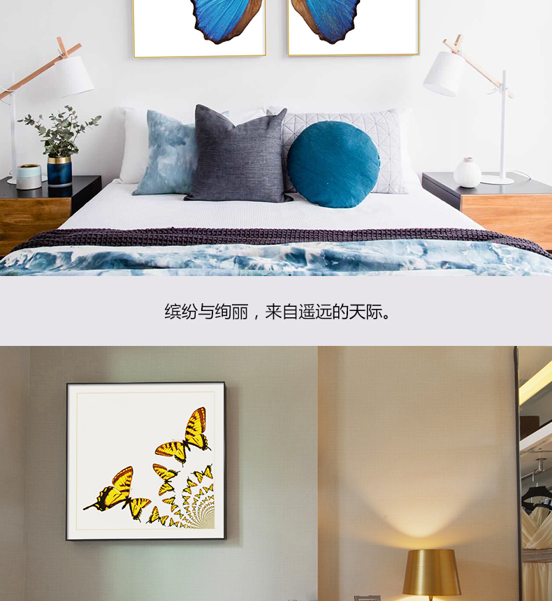 現(xiàn)代輕奢簡歐動物裝飾畫 餐廳蝴蝶標(biāo)本鋁合金框晶瓷畫 純手繪油畫 蝶舞