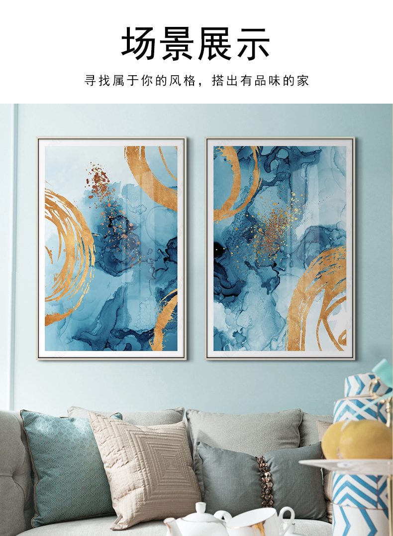 現(xiàn)代簡(jiǎn)約掛畫(huà)玄關(guān)裝飾畫(huà) 抽象線條畫(huà) 輕奢客廳沙發(fā)壁畫(huà) 金屬框兩聯(lián)畫(huà) 