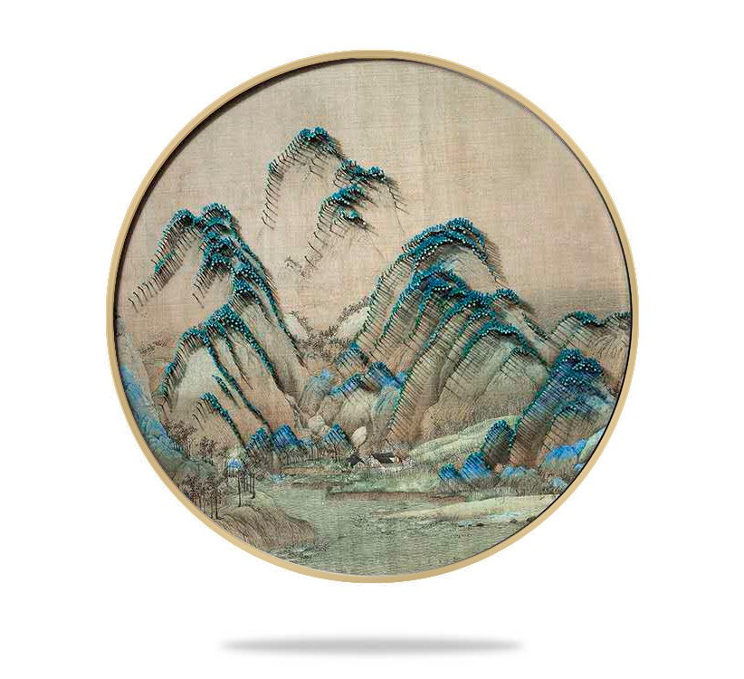 新中式客廳禪意裝飾畫 立體手工山水圓形釘子畫 樣板房過(guò)道掛畫壁畫