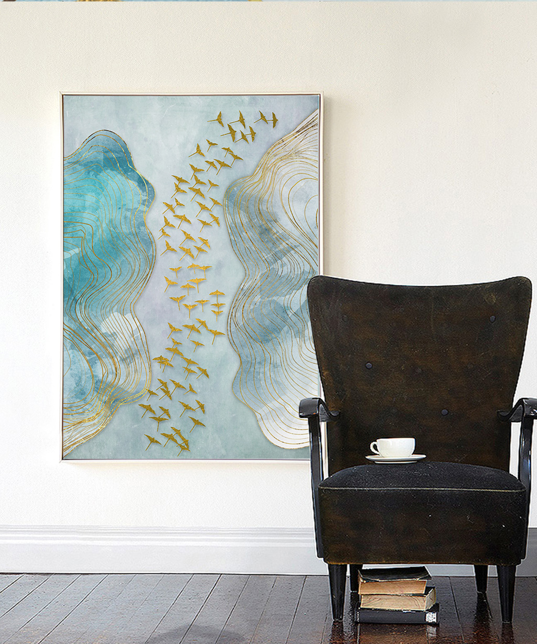 現(xiàn)代簡(jiǎn)約抽象畫 客廳掛畫 臥室藝術(shù)裝飾畫 手繪油畫 金雁過(guò)境