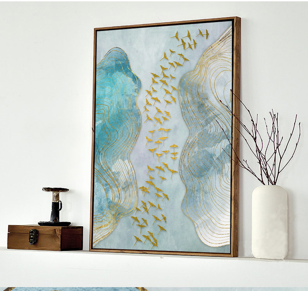 現(xiàn)代簡(jiǎn)約抽象畫 客廳掛畫 臥室藝術(shù)裝飾畫 手繪油畫 金雁過(guò)境