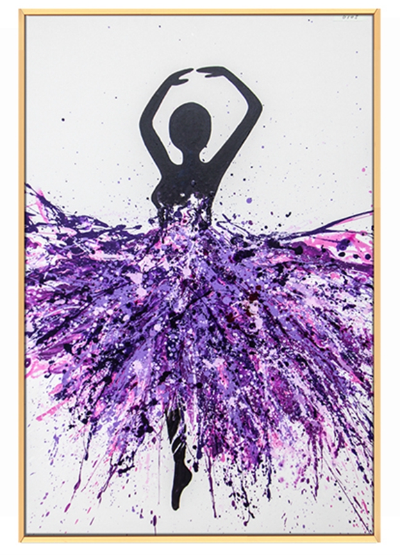 現(xiàn)代簡(jiǎn)約客廳裝飾畫 臥室原創(chuàng)手繪流彩畫 廚房鋁合金框掛畫 紫裙子