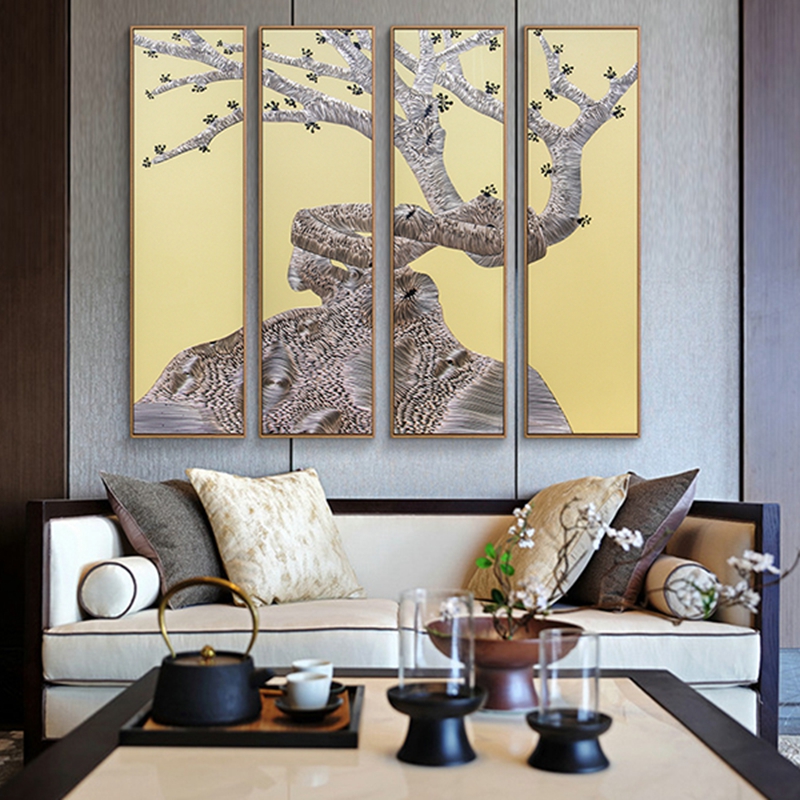 新中式客廳裝飾畫 餐廳原創(chuàng)純手繪山水畫 玄關環(huán)保PS框掛畫 新葉