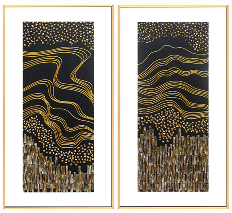 新中式客廳裝飾畫 餐廳原創(chuàng)純手繪線條貝殼畫 玄關(guān)鋁合金框?qū)嵨锂?/></p><p style=