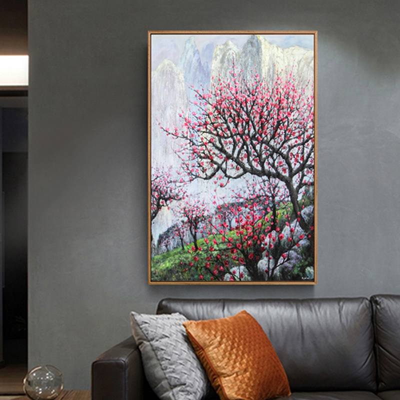 新中式客廳裝飾畫 書房原創(chuàng)純手繪梅花圖 臥室環(huán)保PS框掛畫 梅花圖2