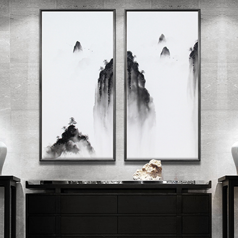 新中式客廳裝飾畫 書房原創(chuàng)純手繪畫 玄關(guān)環(huán)保PS框掛畫 遠(yuǎn)山