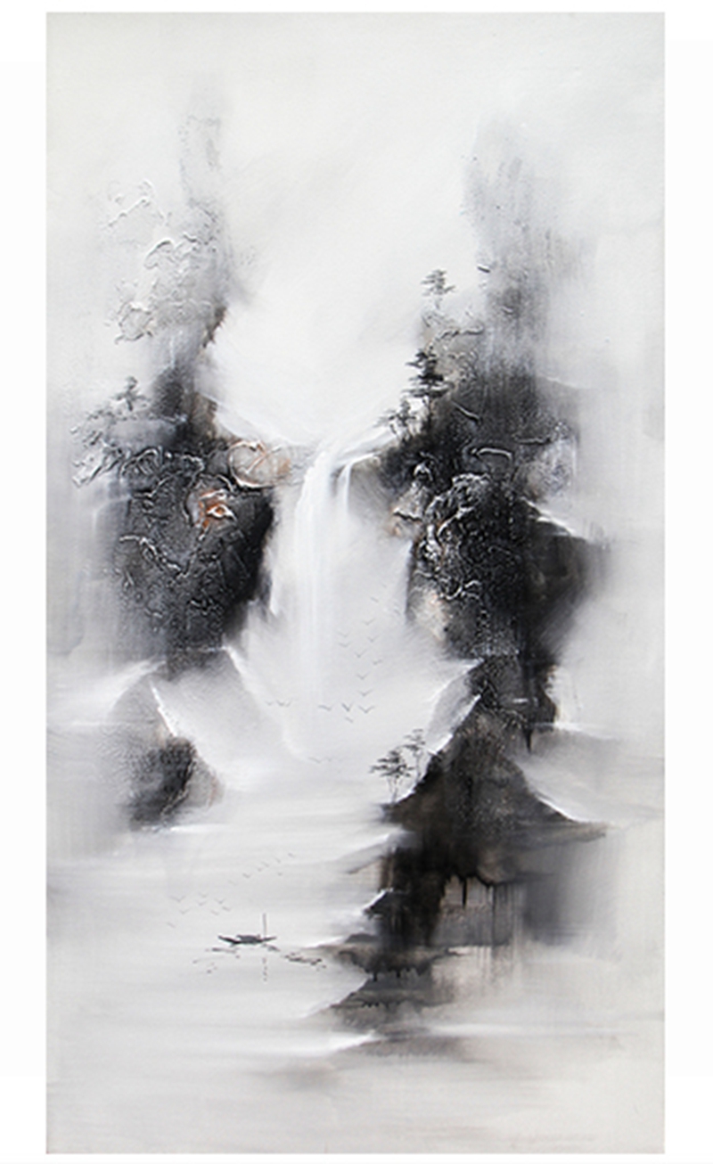 新中式客廳裝飾畫 書房原創(chuàng)純手繪山水畫 玄關環(huán)保PS框掛畫 霧中舟