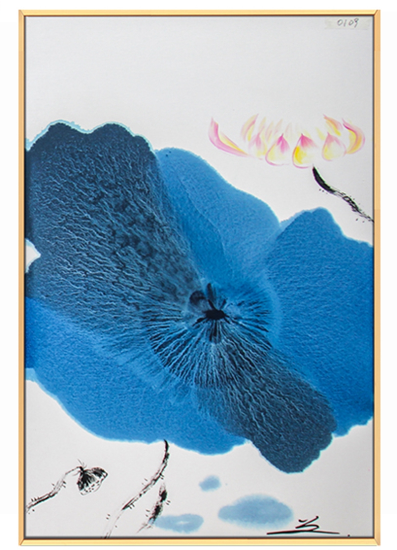 新中式客廳裝飾畫 臥室原創(chuàng)純手繪禪意圖 玄關(guān)鋁合金框掛畫 荷葉